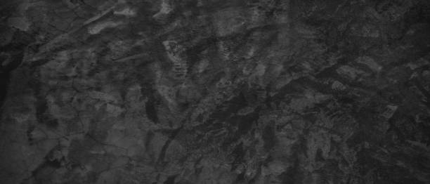 istock Panoramic dark cracked concrete background. Panorama dark black cracked concrete or cement scratch background 1436663695