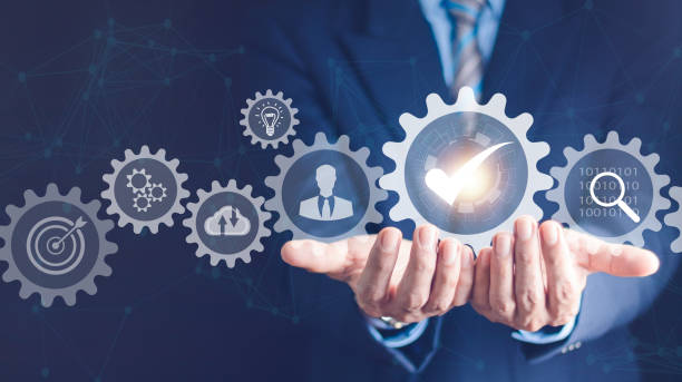 istock Business process management and automation with person validating document in workflow. Digital transformation, BPM and RPA to increase efficiency and productivity at work. 1436665989