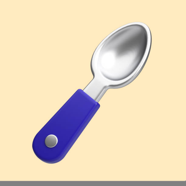 istock Realistic metal spoon. 3D rendering teaspoon isolated on cleare background. 1436666885