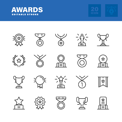 Awards Line Icon Set. Editable Stroke. Pixel Perfect.