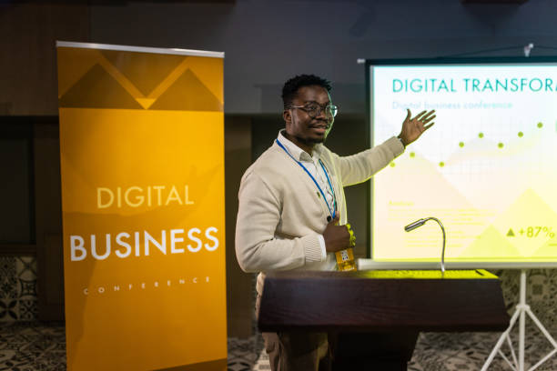 istock Successful businessman having a speech during business conference 1436668206