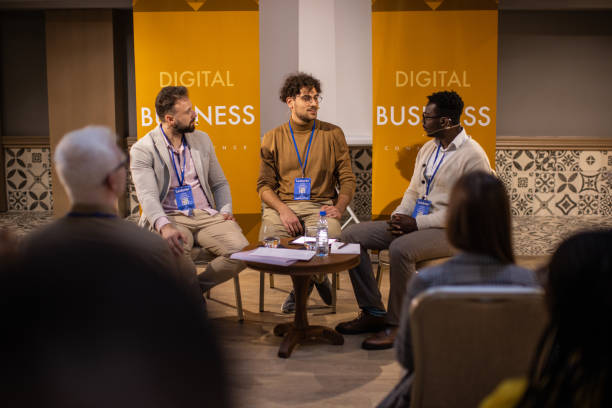 istock Business people participates in panel discussion at conference center 1436669690