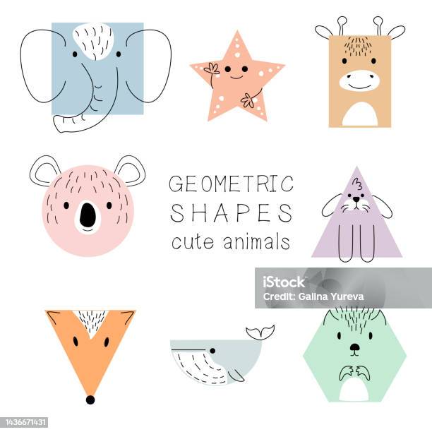 A Set Of Geometric Shapes In The Form Of Cute Animals Stock Illustration -  Download Image Now - iStock