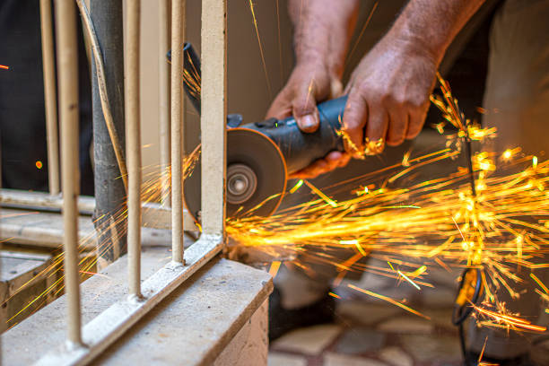 Sparks while grinding iron