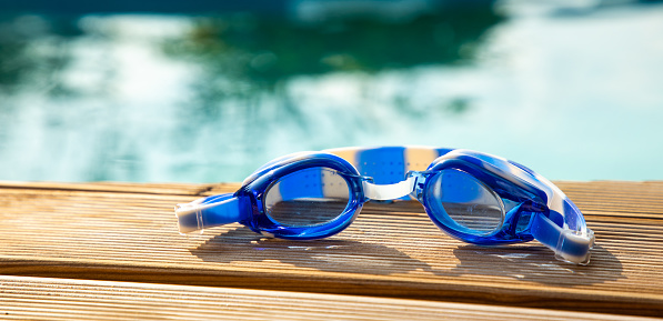 A closeup shot of swimming goggles for the swimming pool in the summer