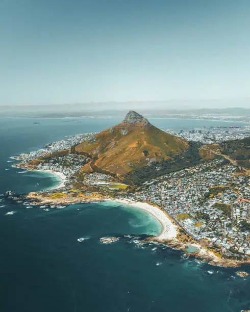Photo of Aerial shot of the coast of Cape Town, South Africa and Signal Hill