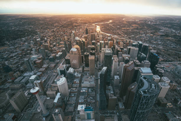 istock Aerial view of downtown with the sunset 1436674210