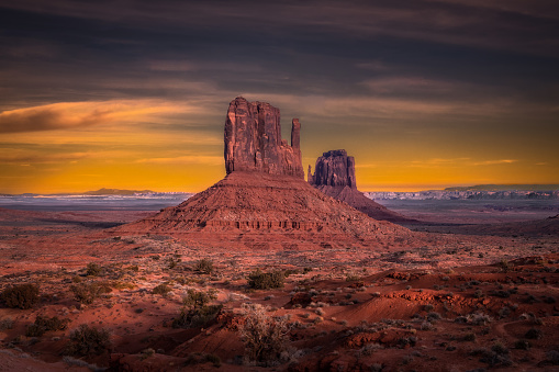A beautiful shot of the Monument Valley at sunset