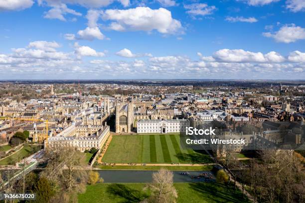 Aerial View Of The University Town Of Cambridge River Cam Uk Stock Photo - Download Image Now