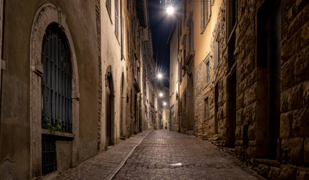 istock Historical streets of Bergamo at night 1436675548