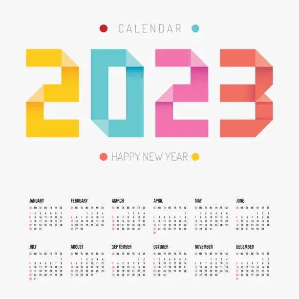 Vector illustration of 2023 Origami Calendar colorful happy new year vector design.