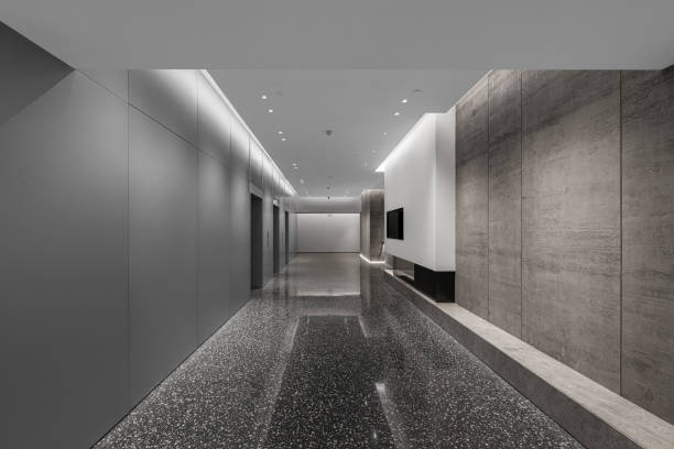 istock modern hall with a shiny floor reflecting the ceiling 1436676094