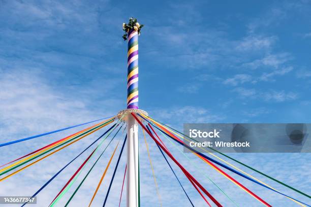 Colorful Maypole At Countryfile Live For The Dance Festival Stock Photo - Download Image Now