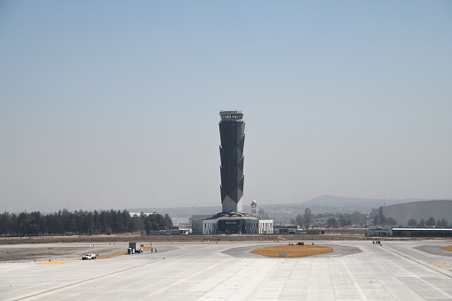 – March 25, 2022: a beautiful shot of new opened Felipe Angeles International Airport in Mexico from the airstrip.