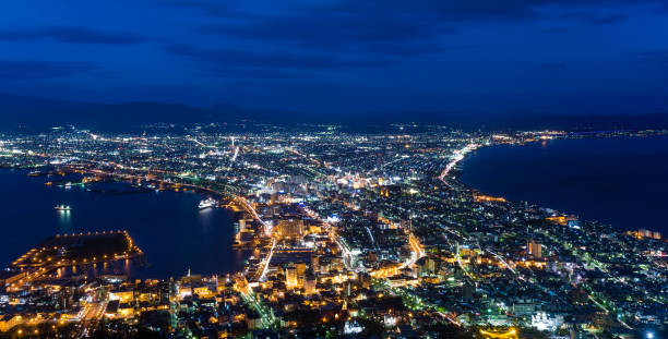 Aerial view of the Hakodate City in Japan at night An aerial view of the Hakodate City in Japan at night hakodate stock pictures, royalty-free photos & images