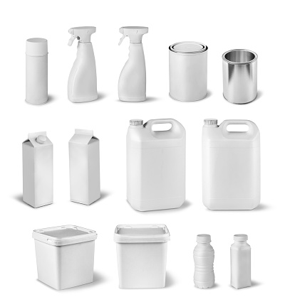 Blank package container dummy collection set isolated on white