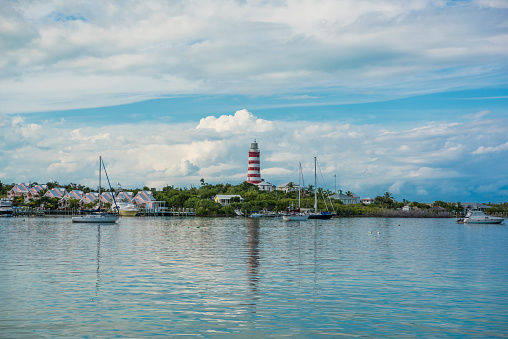 The landscape shot of the Hope Town lighthouse on Elbow Cay, Abaco, Bahamas