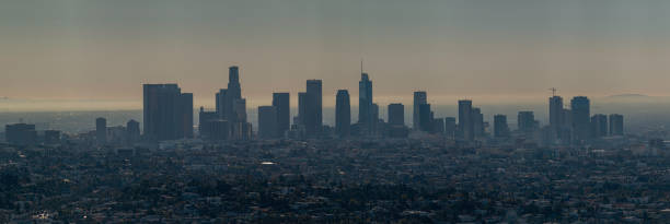 istock Panoramic view of downtown Los Angeles in a cloudy day 1436681779