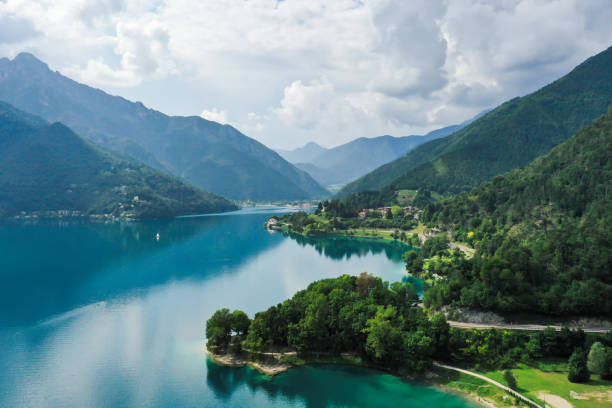 istock Drone shot of lake Ledro during the summer 1436682016
