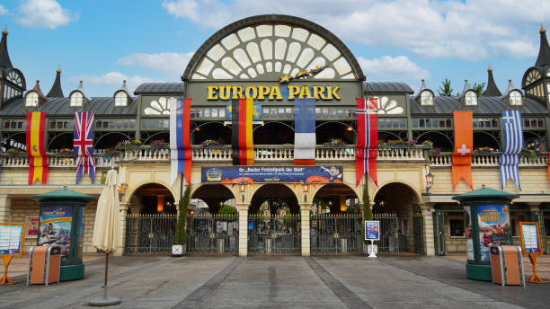 Rust, Germany-July.21: Entrance gate to Europa-Park Rust, Germany – July 07, 2021: Entrance gate to famous Europa-Park in Rust rust germany stock pictures, royalty-free photos & images