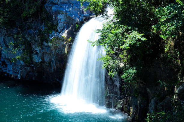 The second stop at Cheonjiyeon Waterfall on Jeju Island, South Korea