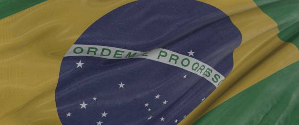 istock Brazil flag background flying modern banner 1436682959