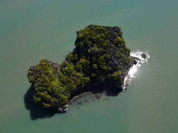 tiro aéreo da pequena ilha verde. ko phi, província de nakhon si thammarat, tailândia. - nakhon si thammarat - fotografias e filmes do acervo