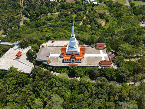 The view of the temple of Wat Khao Suwan Pradit, Don Sak District, Surat Thani Province, Thailand.