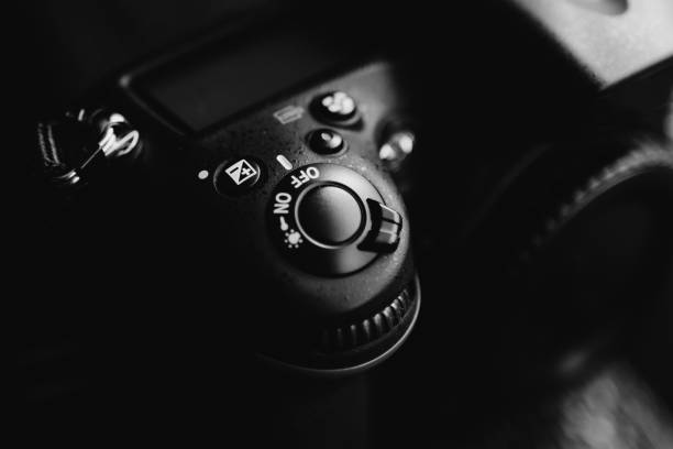 istock Closeup shot of a professional camera's on/off button 1436684437