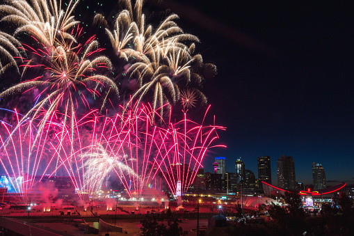 The colorful fireworks during the Calgary Stampede Grandstand Show