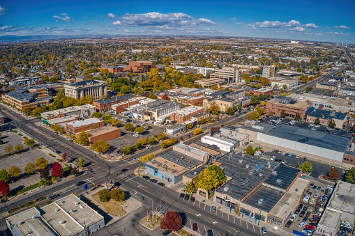 An aerial shot of Greeley in Colorado in autumn