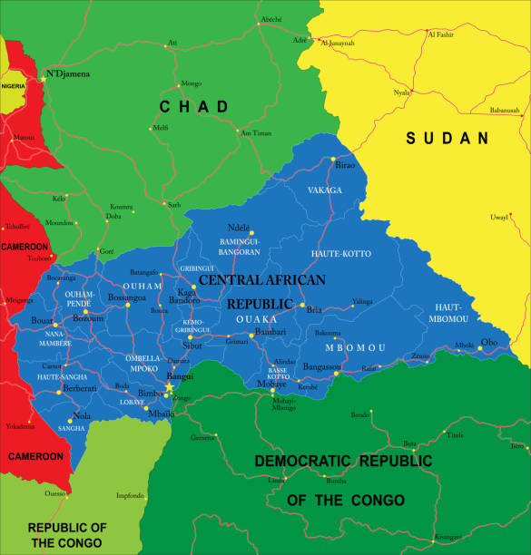 중앙 아프리카 공화국의 정치 지도 - bangui stock illustrations