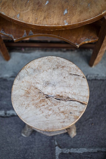 Wooden stool in a bar