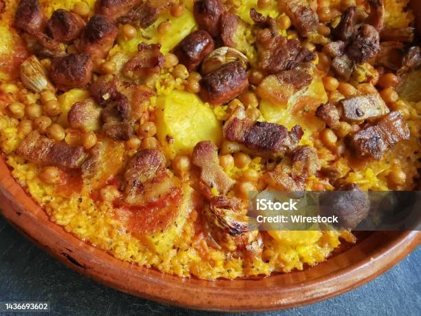 Of A Arroz Al Horno Baked Rice Detail Tipical Food Valencia Spain Stock Photo - Download Image Now