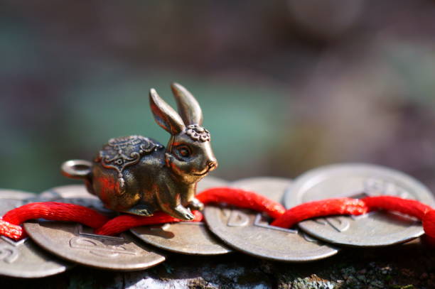 Metal rabbit figurine close-up. Metal rabbit figurine close-up. Talismans and amulets. feng shui photos stock pictures, royalty-free photos & images