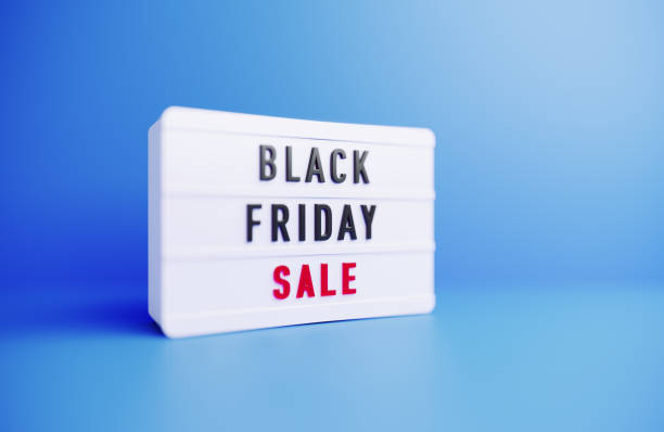 istock Black Friday Sale Written White Lightbox Sitting On Blue Background 1436695351