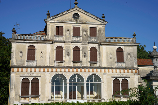 Mogliano Veneto, Italy - July 6, 2022: Exterior of historic villa at Mogliano Veneto, in Treviso province, Veneto, Italy