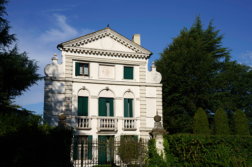 Mogliano Veneto, Italy - July 6, 2022: Exterior of historic villa at Mogliano Veneto, in Treviso province, Veneto, Italy