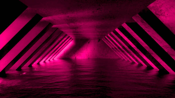istock Futuristic Sci Fi Neon Tunnel With Pink Neon Light. Glowing Colorful Light Coming Through The Corridor. 3D render 1436698859