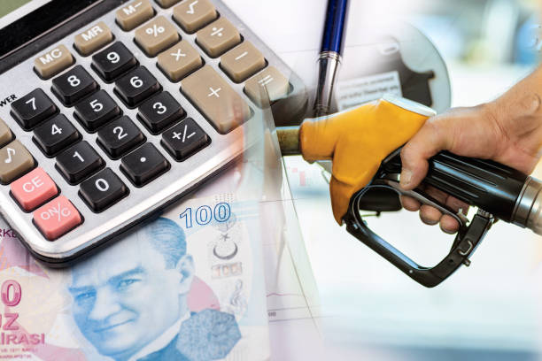 Turkish lira and oil prices concept stock photo