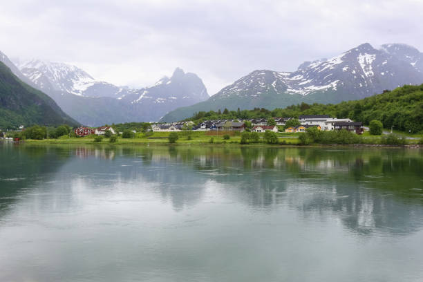 Flood at the river Rauma in the Norwegian town Aandalsnes