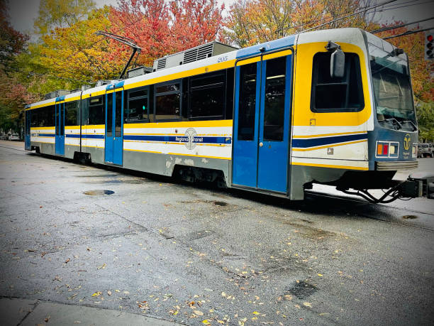 Sacramento, United States – November 09, 2021: A light-rail train in Downtown Sacramento, USA