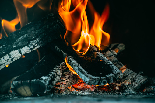 Oak Wood Burning in Brick Oven