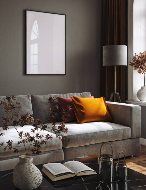 istock Mockup frame in farmhouse living room interior 1436705541