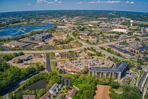 An aerial view of the shopping district of Eden Prairie, Minnesota