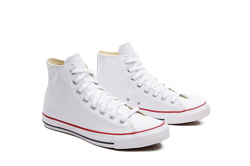 White leather sneakers on a white background