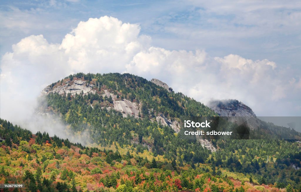 The Clouds Roll in on Grandfather Mountain in the Autumn Off the Blue Ridge Parkway The Clouds Roll in at Grandfather Mountain in The Fall of the Year As Seen from the Blue Ridge Parkway Appalachia Stock Photo