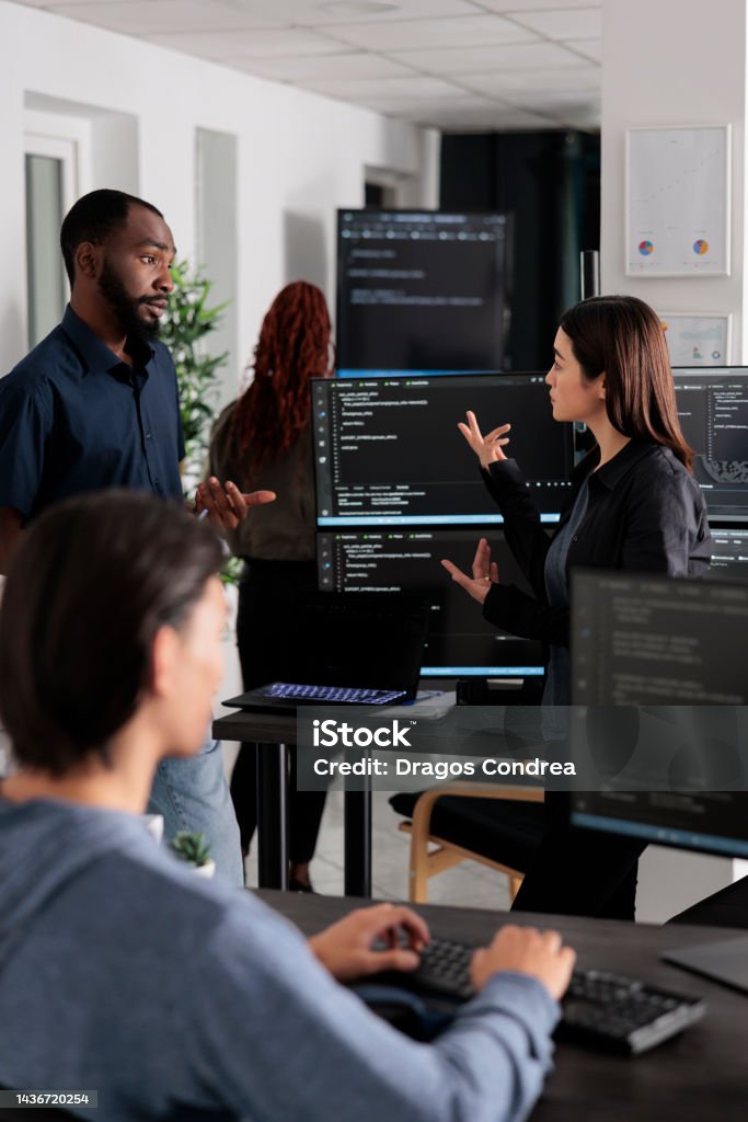 Software Developer Programming Source Code Algorithm On Computer Stock ...