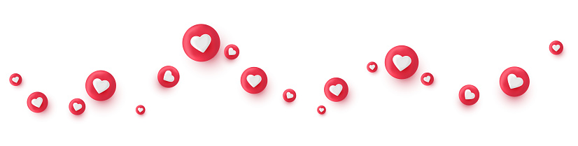 Like 3d render long wave. Social media bubble with heart. Emoji reaction. Love icon element. Comment button. Share tag. Chat text. Speech communicate. Notification label. Vector illustration.