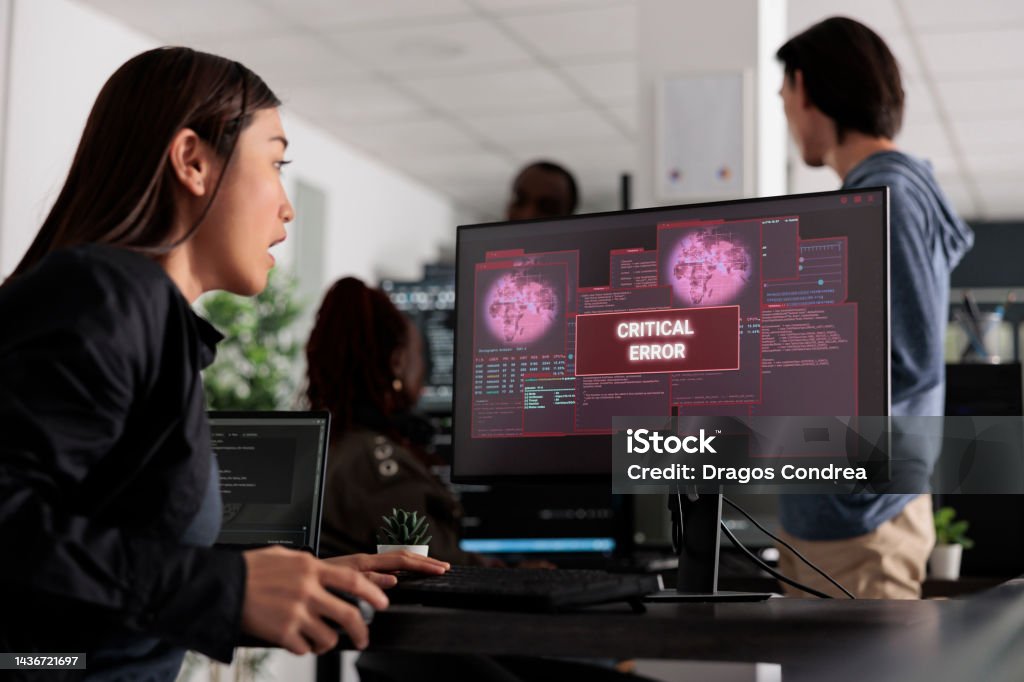 Asian Software Developer Writing Html Code Encountering Hacking Alert ...